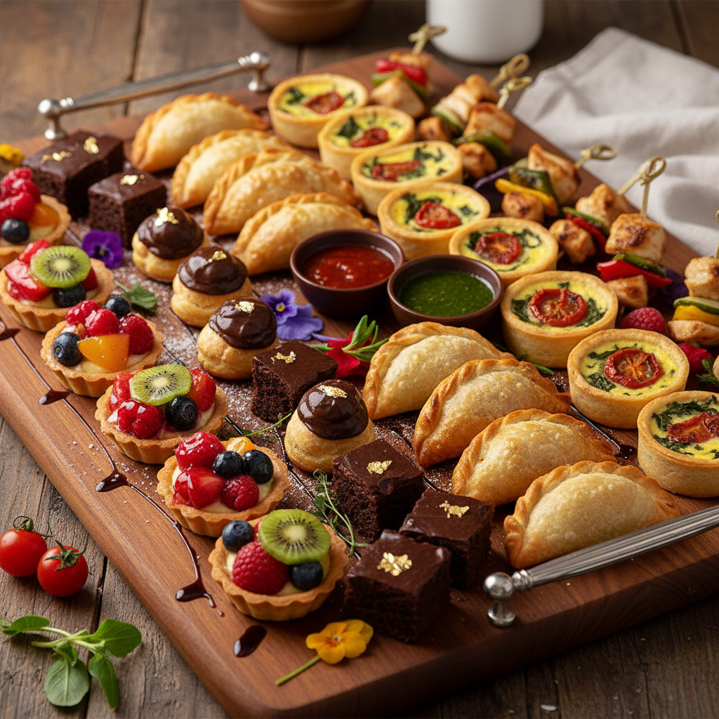 Display elegante de bocaditos dulces y salados