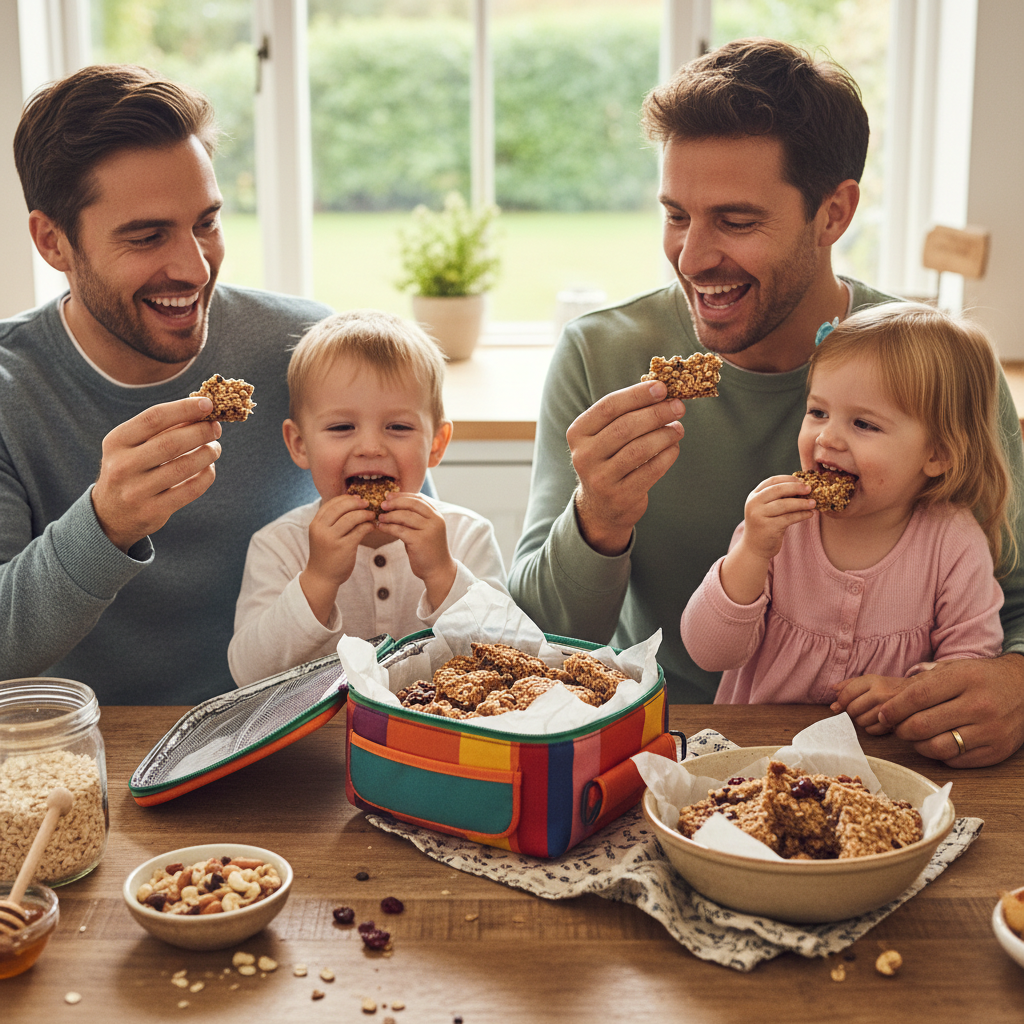 Familia disfrutando barritas caseras