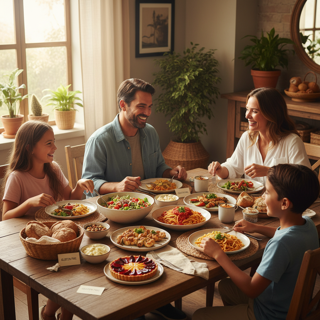 Familia disfrutando comida sin gluten